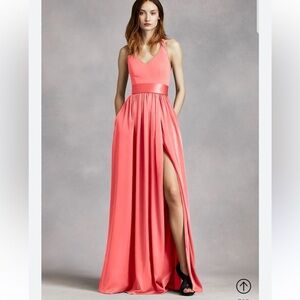 Vera Wang White Halter V-Neck Dress w/Sash Sunset Sz 10 NWT Bows Bridesmaid Chic